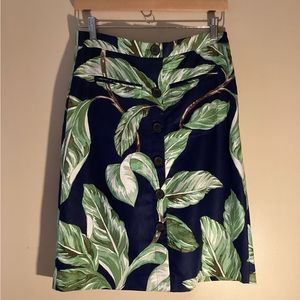 NEW ANN TAYLOR FACTORY LINED LINEN COTTON BLEND A-LINE SKIRT TROPICAL NAVY GREEN